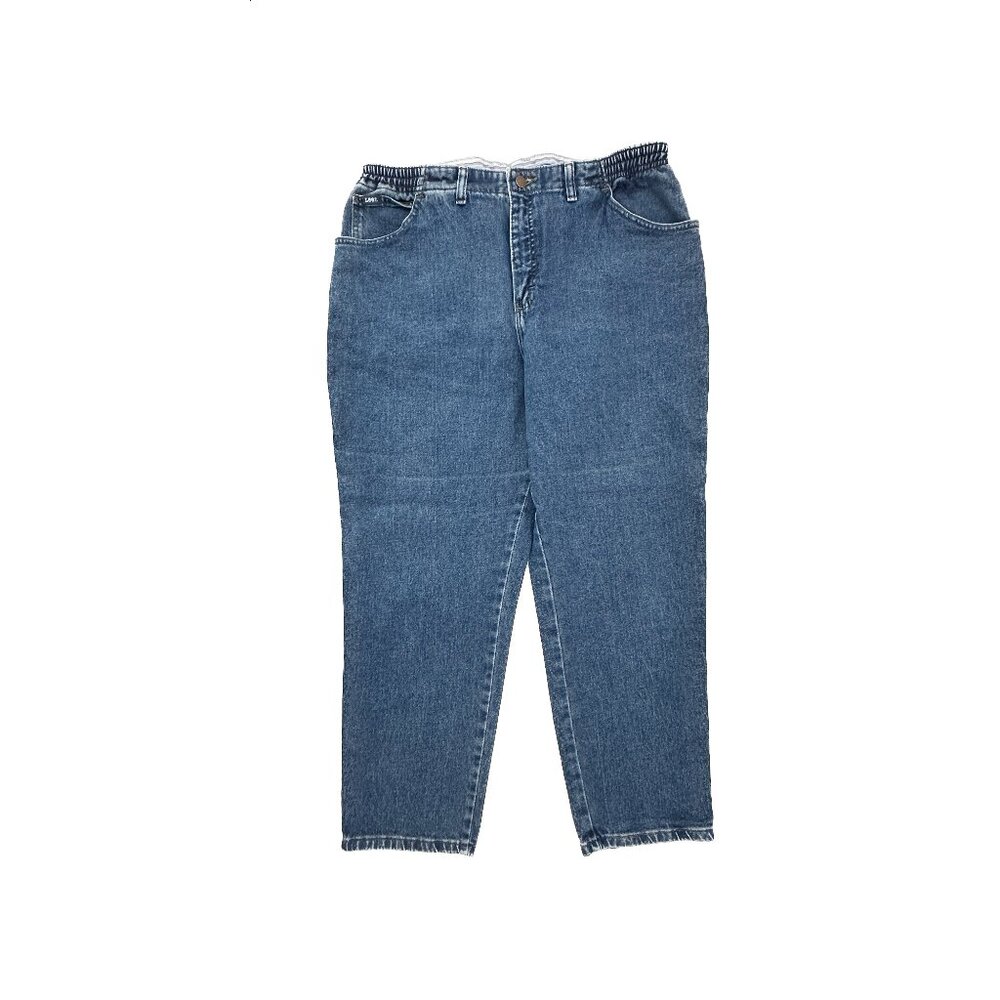 Lee Straight Leg Side Elastic Women's size 18WP Dark Wash Blue Denim Jeans